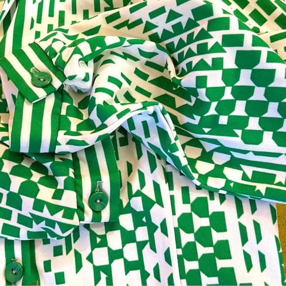 VTG 70s Mod Green & White Abstract Pattern Dress & Button Front Cardigan Set | S - Picture 9 of 16